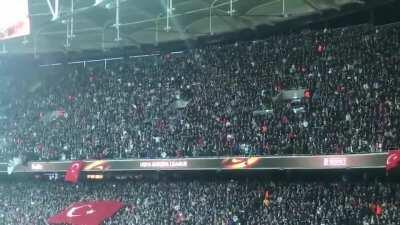 Today is the independence day of the Izmir. Football fans showing their love to our leader, Mustafa Kemal Ataturk with singing Izmir March.