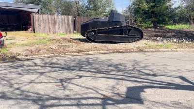 Testing my scratch built WW1 tank in the front yard