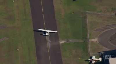 Quite possibly the closest run landing ever caught on video. At Bankstown Airport in Sydney today.