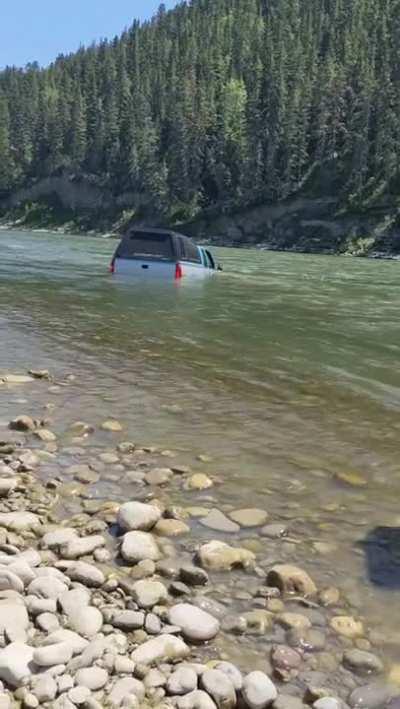 An attempt was made to cross the shallow end of the river, in Alberta Canada