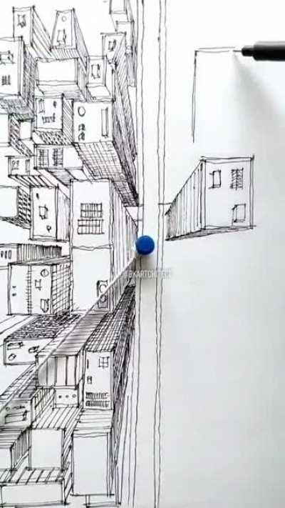 This guy drawing of New York with a string.What perspective.