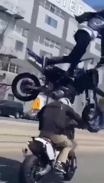 Main character biker showoff fails badly.