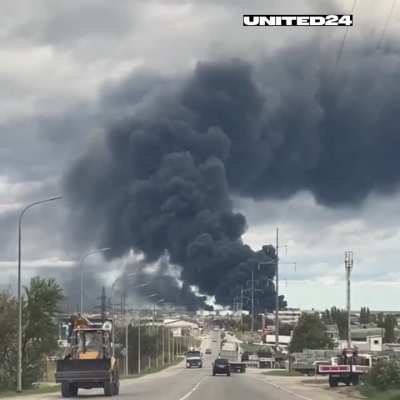 Day two of the oil terminal burning in temporarily occupied Feodosia, Crimea, following a drone attack