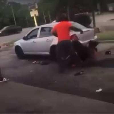 3 girls jumped 1 and bf helps out. watch the dude in red slam the girl and she gets back up and get right back into it lol