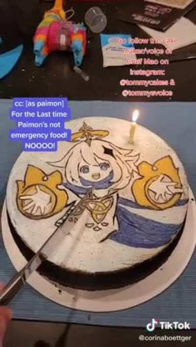 It's Paimon's Eng VA's birthday and they celebrated by eating Paimon! HAPPY BIRTHDAY Corina Boettger! 🎉