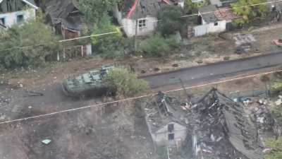 Ukrainian BTR-4 ‘Bucephal’ fires on buildings occupied by Russians on the outskirts of Selydove, Donetsk region - October 2024