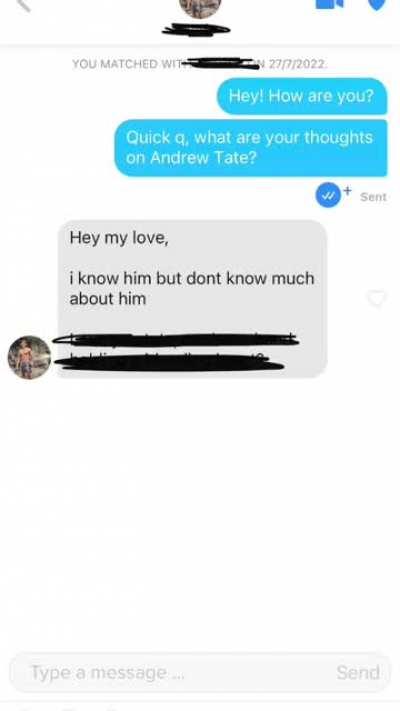 Girl asks her Tinder matches what they think of Andrew Tate