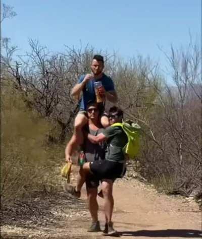 Don't take your kids hiking. Unless you are as strong as this guy.