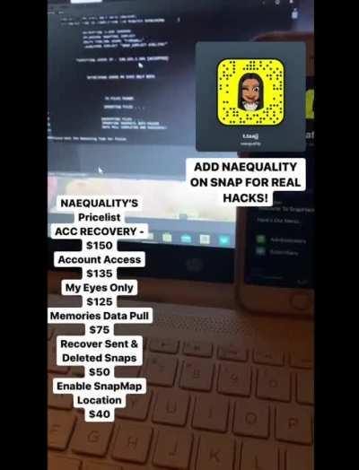 Contact @naequality on snap to order account hacks like account access, account recovery, my eyes only &amp;amp; more! All available For socials like iG, Snap, FB , Twitter , &amp;amp; TikTok. Telegram Group Link In Comments Below 👇