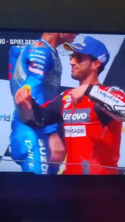 Dovi letting the birds fly on the podium