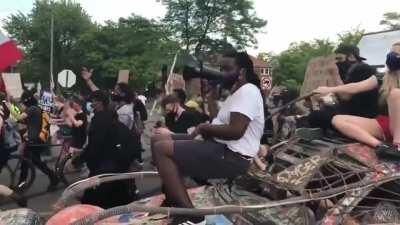 A Protest in Detroit blasting a Dirtybird track with a new chant. Original track is &quot;Line Five - Bruno Furlan&quot;