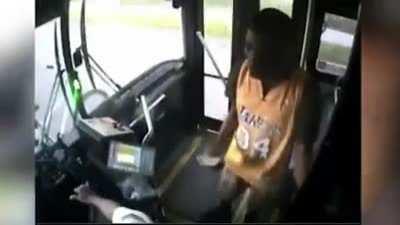 Passenger Knocks Out the Bus Driver because he missed his stop, causing the bus to crash into a pole...