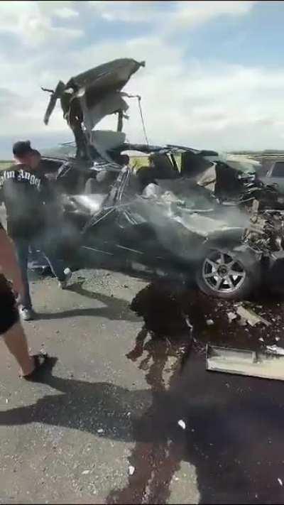 Kostanay region, North Kazakhstan. Driver did not follow signs to unpaved detour and took a fresh pavement instead. Result - 4 dead including the driver. Vehicle - Toyota Estima 2nd gen