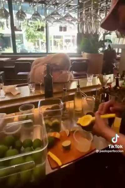 Woman fell asleep in the bar on her tits