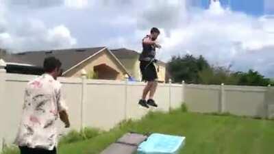 Jumping rope on a seesaw