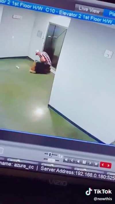 Man saves dog stuck in elevator.