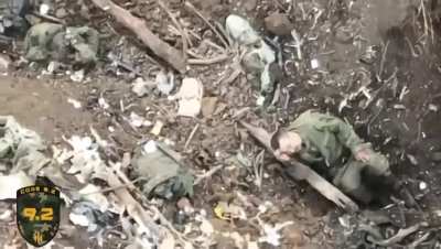 Not a repost! Longer version of a recently posted video of a Russian soldier receiving multiple drone-dropped grenade hits and finally taking one to the head that ends it.