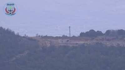 FSA 1st Coastal Division SPG-9 team takes pot shots at passing vehicles on the other side of the valley; Latakia Syria