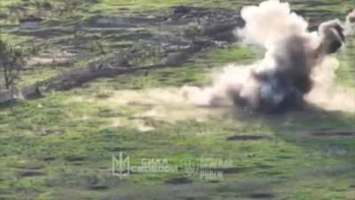 Russian asault group presumably in VAZ-2104 civil car moving to attack  positions of AFU and explodes on mine.