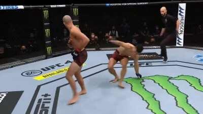 Brian Ortega knocking down Chan Sung Jung with a spinning elbow