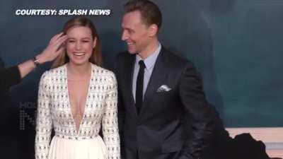 Brie Larson catches Tom Hiddlestone checking out her cleavage