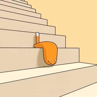 Liquid cat strolling down the stairs