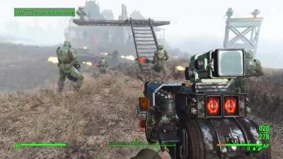 I gave all my settlers heavy combat armor and miniguns. This is what happened when the gunners attacked the settlement