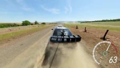 This is not a video game, but it's real life. A Rally car with a 360 camera installed