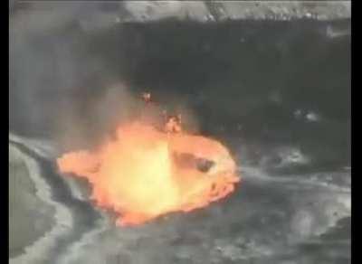 That's what happens when a rock is thrown into a volcano from a height