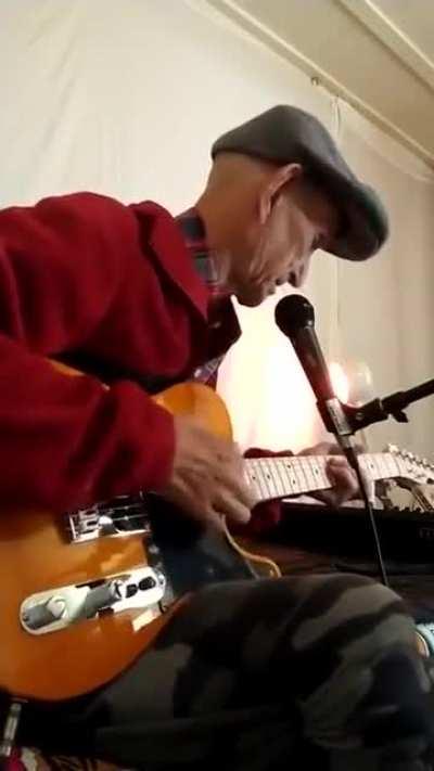 72-year old man known as Funky Geezer plays a song as only he can