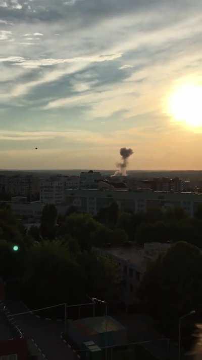 A guided aerial bomb broke off from the attachment of a Russian Su-34 and detonated on the outskirts of Belgorod