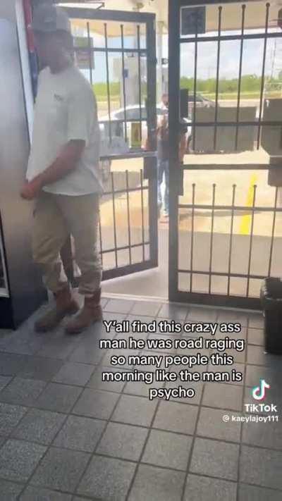 Crazy guy follows woman down the road and confronts her in gas station