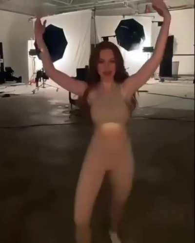 Madelaine trying on gymfits