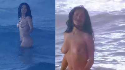 Salma Hayek Frolicking Nude in the Sea