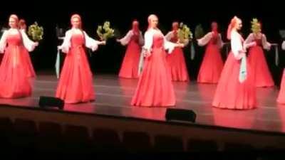 The Beryozka Dance Ensemble whos steps are so small they look as if their floating.