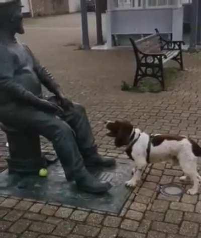 Why you no play fetch with me Mr Statue?