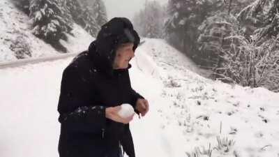 101 year old grandma plays with snow for the first time.