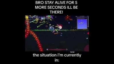 Bro stay alive for 5 more seconds im about to respawn! The situation i am currently in: