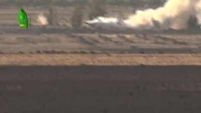 Good angle showing the speed of an FSA BGM-71 TOW missile as it hits a moving SAA APC near Umm al-Mayadhin - 10/20/2014