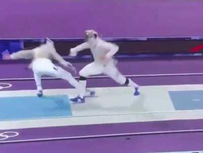 Olympic fencer wins match bunny hopping IRL