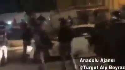 A dozen of occupation forces gang up on and beat up a Palestinian