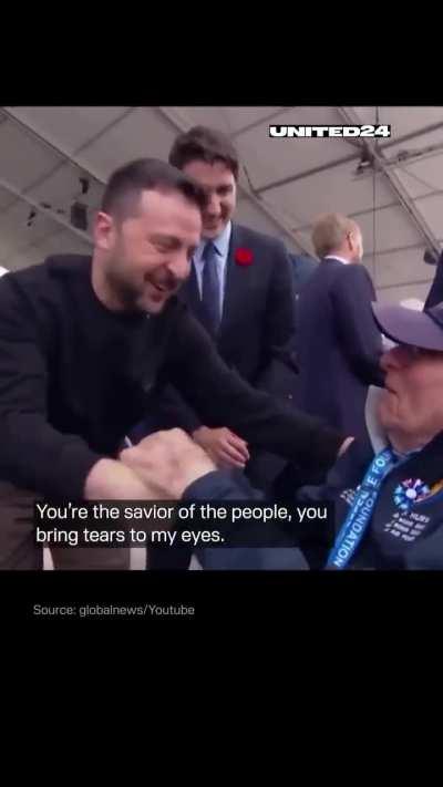 WW2 vet tried to kiss President Zelensky's hand at D-Day ceremony in Normandy, France but he stopped him and thanked him instead. 