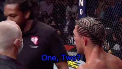 Herb Dean asking Ortega how many fingers he was holding up…