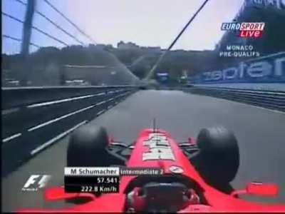 The sounds of Michael Schumacher's V10 engined Ferrari in a qualifying lap in Monaco/Monte Carlo during the 2004 season of F1.