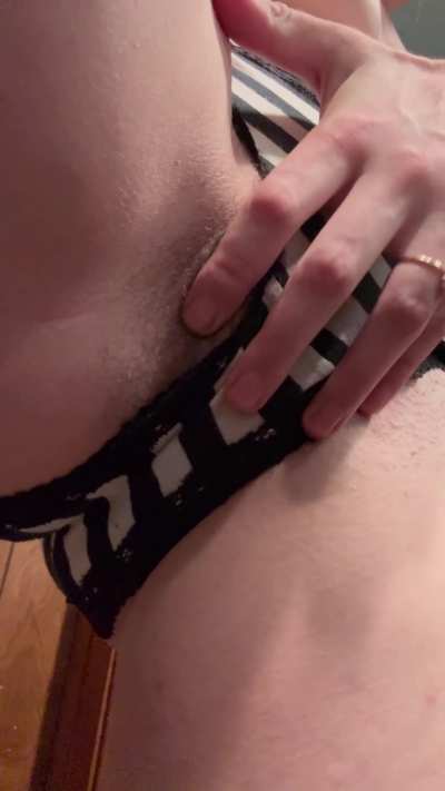 My hairy pussy spills out of these striped panties 