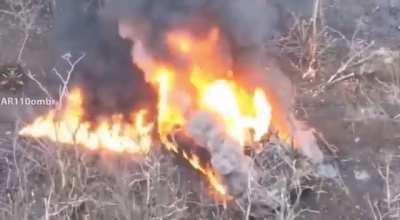 UA Drone View Of A Russian Tank Suffering A Catastrophic Cook Off.