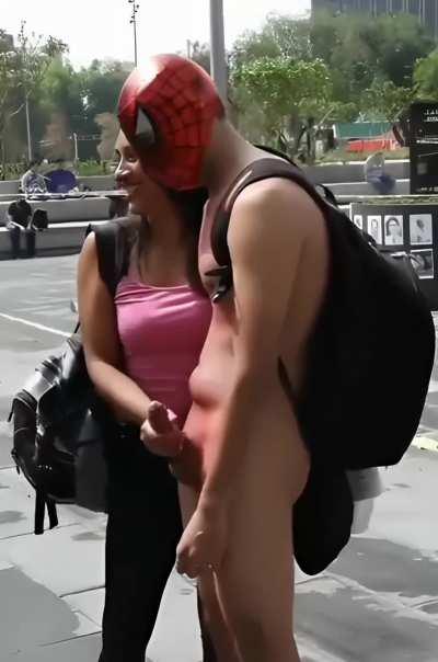 Spiderman, if security get involved, No way home, Spinning webs, Looks like fun, any takers, public handjob