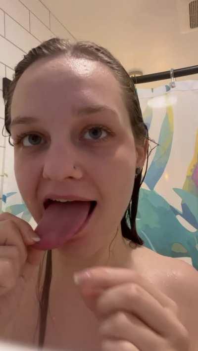 Stretching and playing with my tongue in the shower