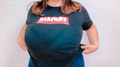 Hilari bra too small under her shirt