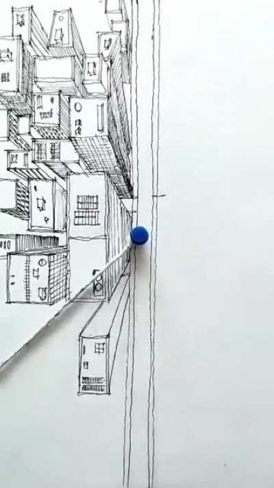 Drawing a city with a string